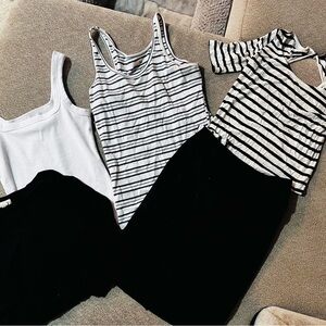 Striped and Solid Tank Tops Set women’s and black skirt set